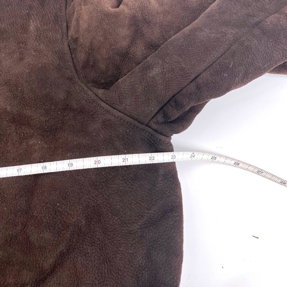 Saks Fifth Avenue Mens L Shearling Coat Brown Suede Leather Jacket Made in Italy - Picture 6 of 10